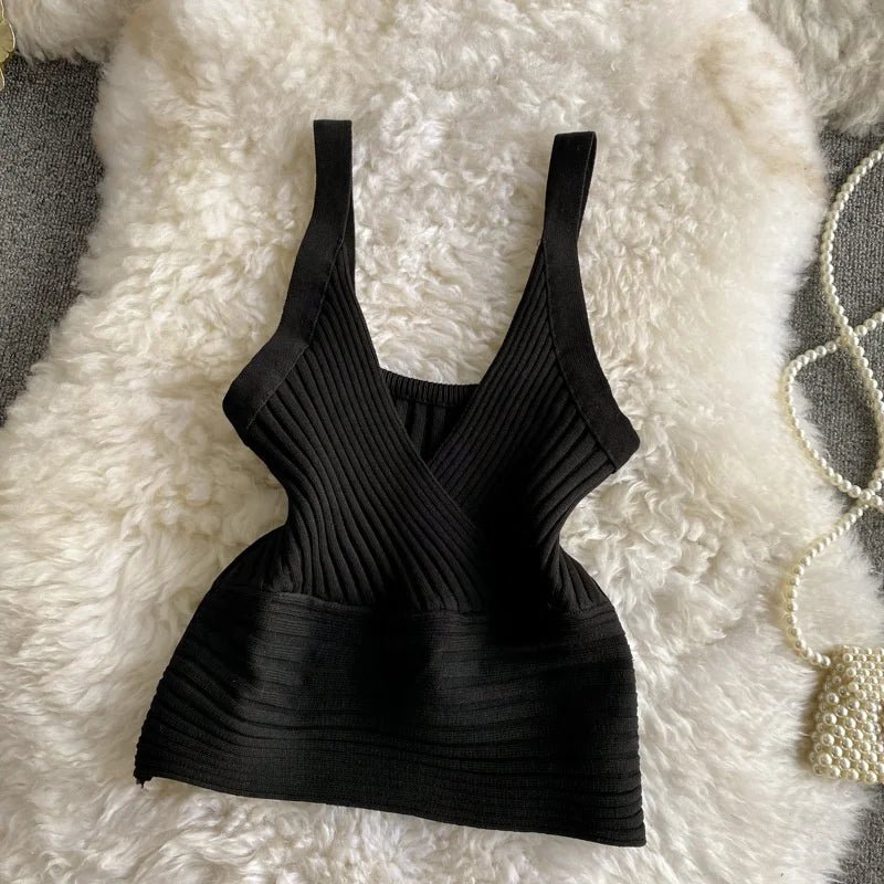 Slim - fit tank Top Knitted Camisole Spaghetti Strap Going Out Tops - Zeprah