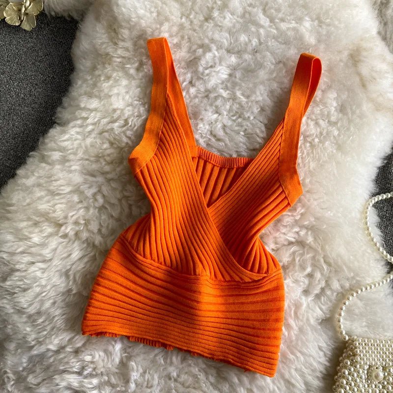 Slim - fit tank Top Knitted Camisole Spaghetti Strap Going Out Tops - Zeprah