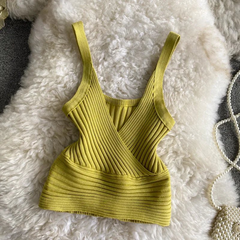 Slim - fit tank Top Knitted Camisole Spaghetti Strap Going Out Tops - Zeprah