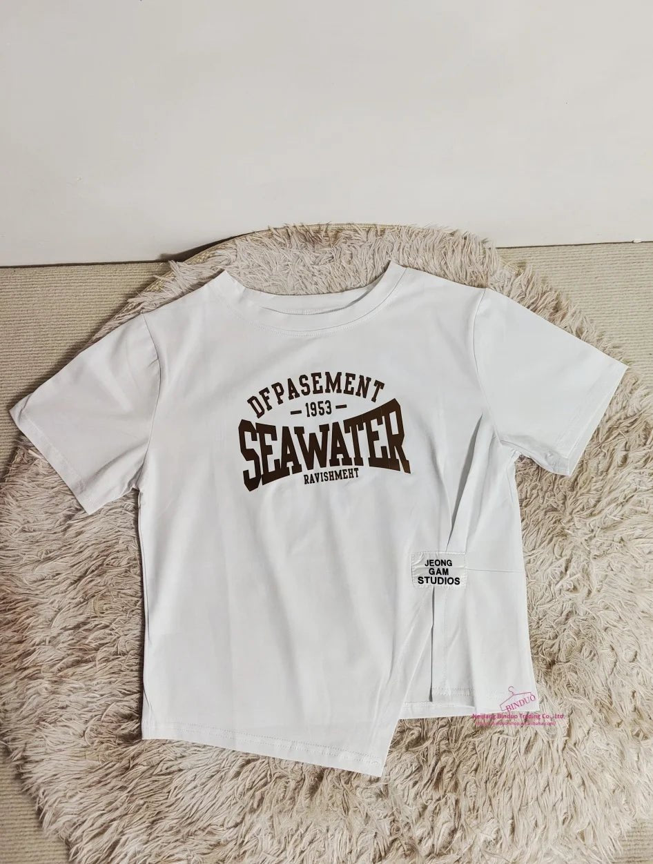 Slim - fit Tops for Women Dissymmetry T-shirt Wholesale Short Sleeve Top - Zeprah