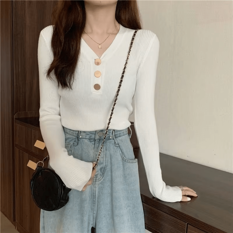 Slim - Fit V - Neck Long Sleeve Crop Top | Quick Dry Jersey Tee - Zeprah