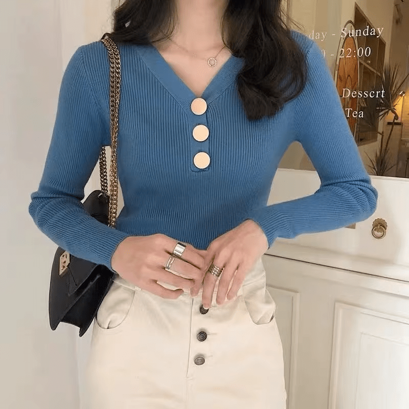 Slim - Fit V - Neck Long Sleeve Crop Top | Quick Dry Jersey Tee - Zeprah