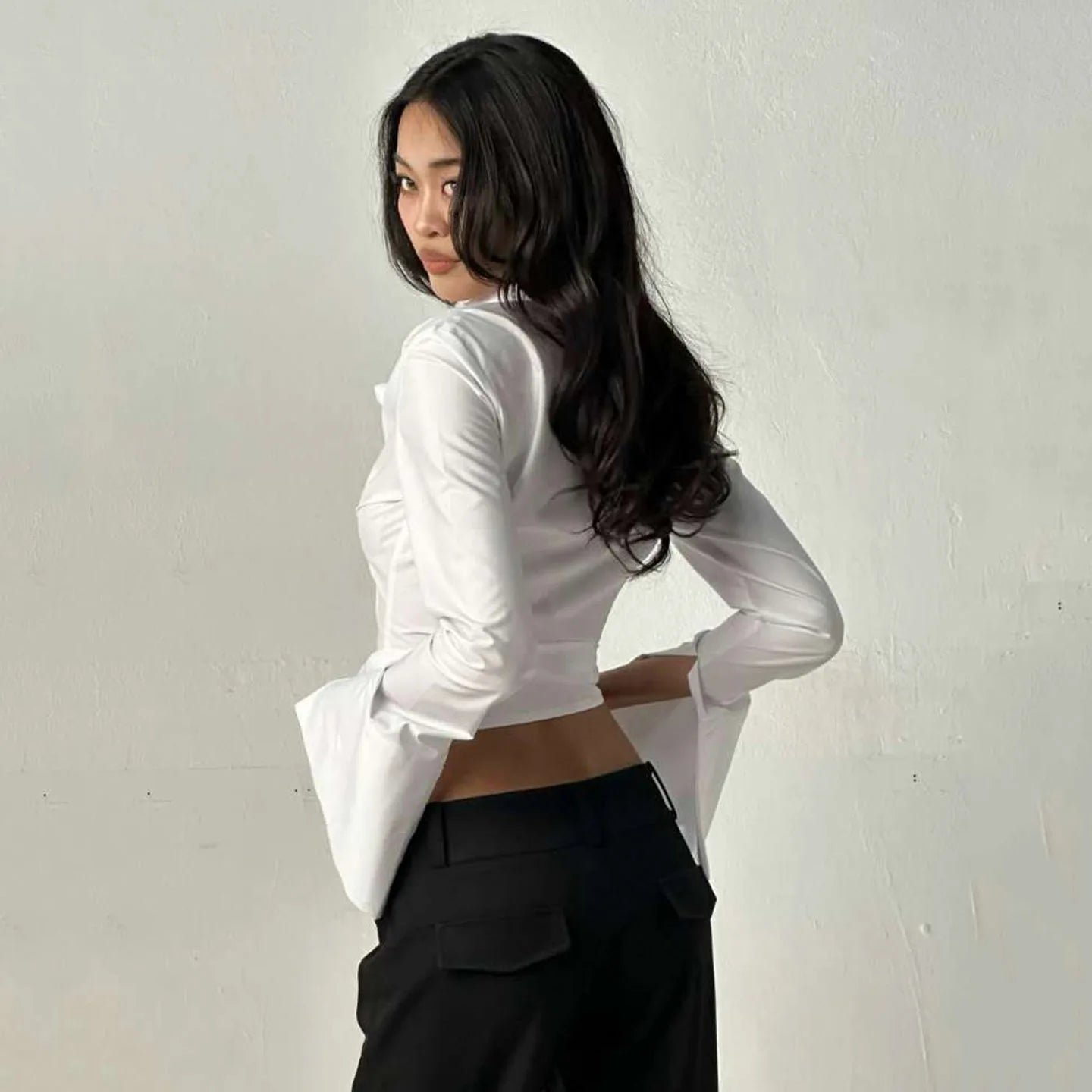 Slim Fit Women's Casual Woven Blouse Long Sleeve Solid Color Button Down Tummy Control Office Wear - Zeprah