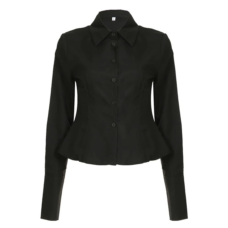 Slim Fit Women's Casual Woven Blouse Long Sleeve Solid Color Button Down Tummy Control Office Wear - Zeprah