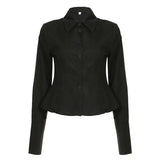 Slim Fit Women's Casual Woven Blouse Long Sleeve Solid Color Button Down Tummy Control Office Wear - Zeprah