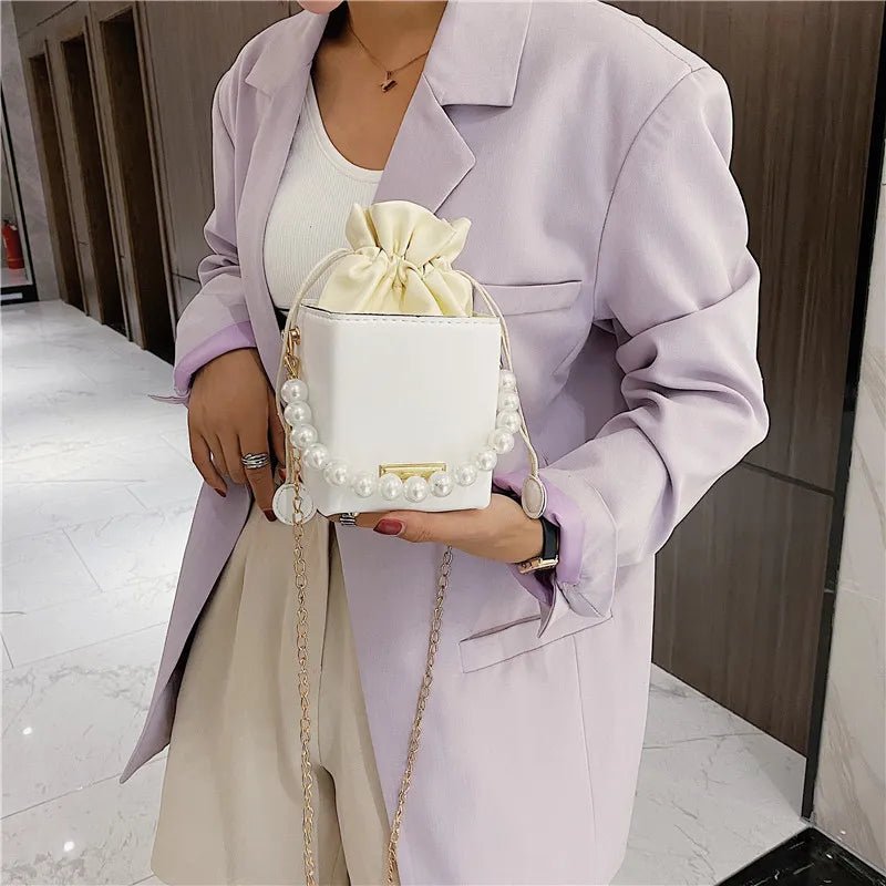 Small Leather Lined Messenger Shoulder Handbag Mini Bolsas Girl Purse Bag Fashion Women's Pearl Square Bag - Zeprah