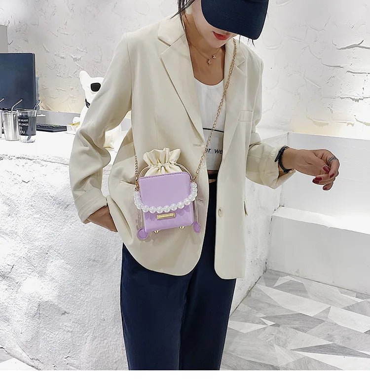Small Leather Lined Messenger Shoulder Handbag Mini Bolsas Girl Purse Bag Fashion Women's Pearl Square Bag - Zeprah