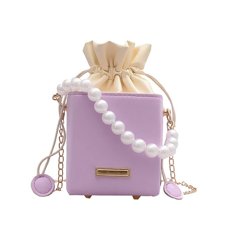 Small Leather Lined Messenger Shoulder Handbag Mini Bolsas Girl Purse Bag Fashion Women's Pearl Square Bag - Zeprah