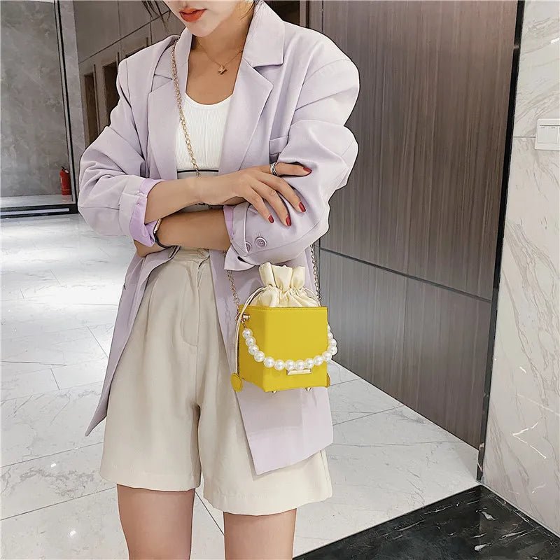 Small Leather Lined Messenger Shoulder Handbag Mini Bolsas Girl Purse Bag Fashion Women's Pearl Square Bag - Zeprah