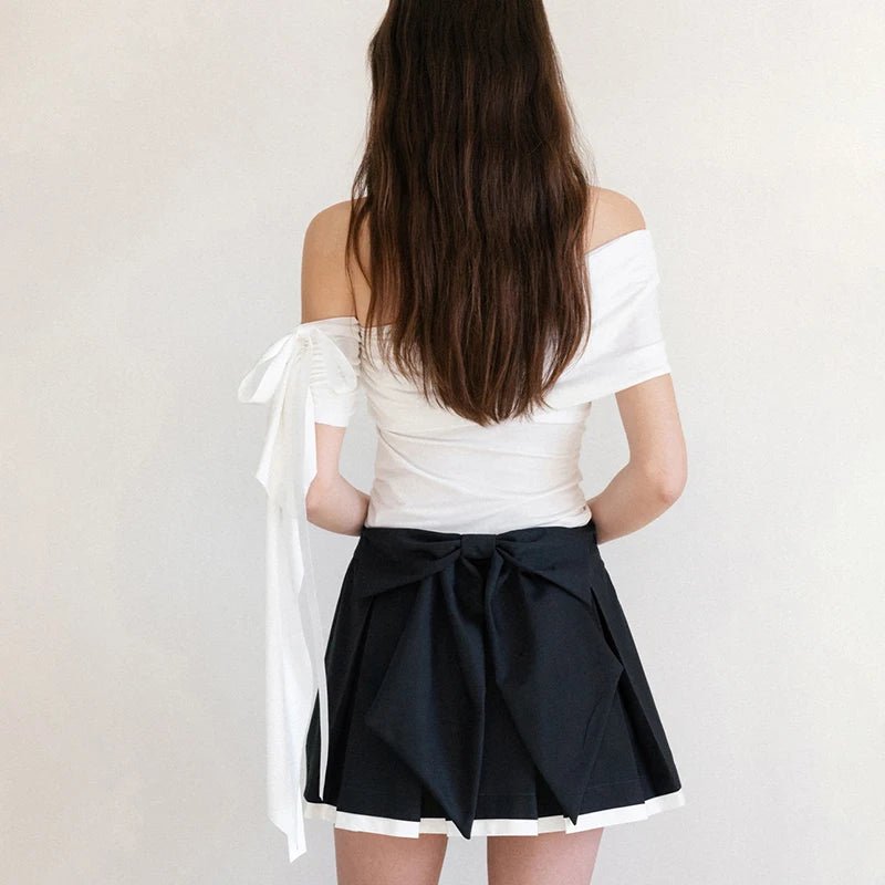 Solid Color Asymmetrical off Shoulder Pleat Knitted Eco - Friendly Breathable Slim Fit Summer Women's T-Shirt Vacation Top - Zeprah