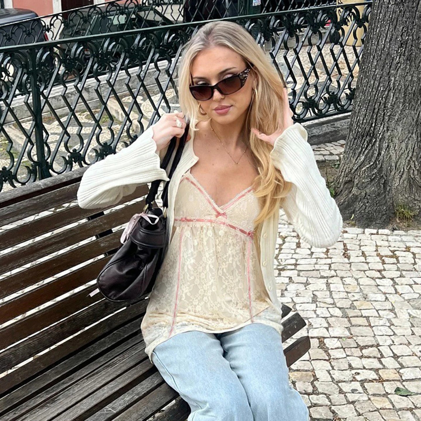 Solid Color Lace Camisole Nightwear Long Ribbons Eco - Friendly Breathable Comfortable Loose Knit Sleeveless Top Sexy Backless - Zeprah