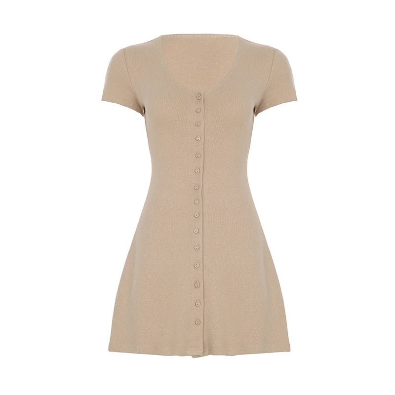 Solid color temperament knitted A - list dress V - neck short sleeved fashionable casual women's clothing - Zeprah