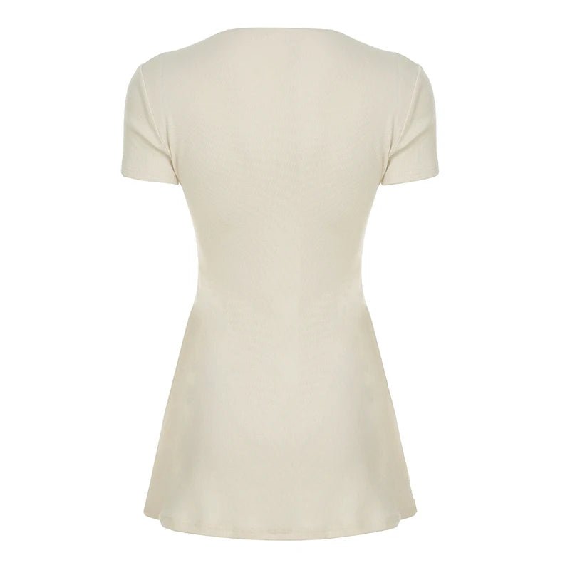 Solid color temperament knitted A - list dress V - neck short sleeved fashionable casual women's clothing - Zeprah