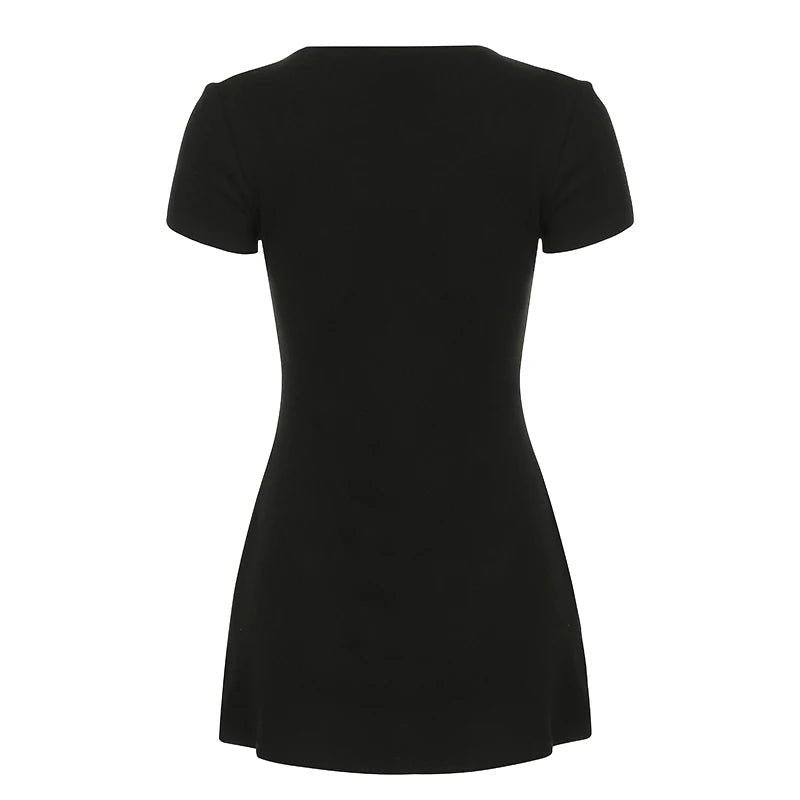 Solid color temperament knitted A - list dress V - neck short sleeved fashionable casual women's clothing - Zeprah