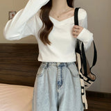 Solid Long Sleeve Base Shirt Slim - fit Long - sleeved Top V - neck Classic Long Sleeve T-shirt - Zeprah
