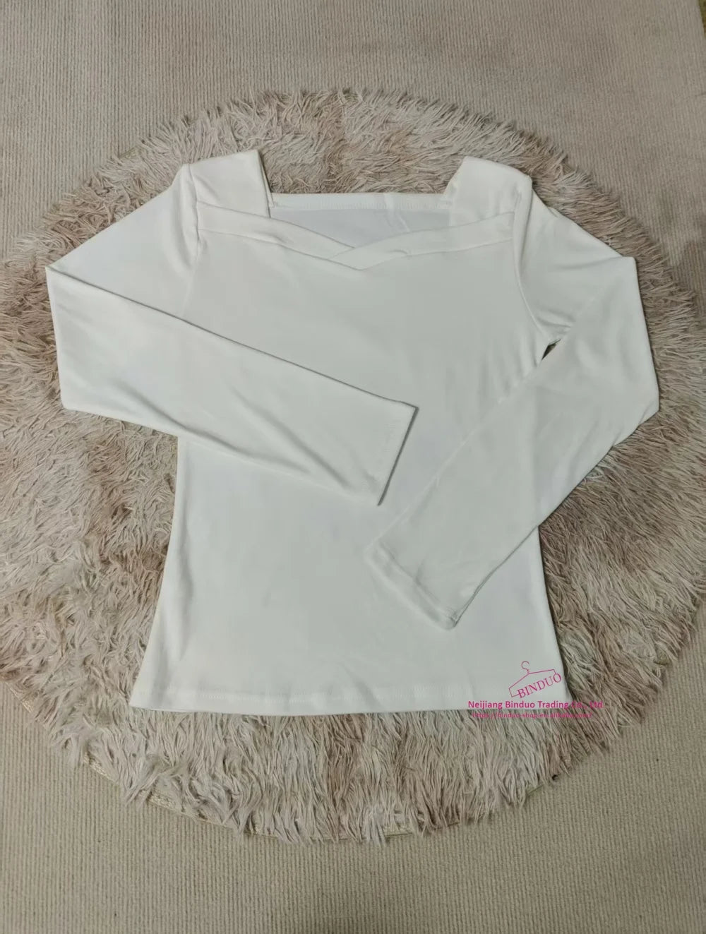 Solid Long Sleeve Base Shirt Slim - fit Long - sleeved Top V - neck Classic Long Sleeve T-shirt - Zeprah