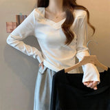 Solid Long Sleeve Base Shirt Slim - fit Long - sleeved Top V - neck Classic Long Sleeve T-shirt - Zeprah