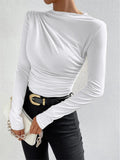 Solid Ruching Long Sleeve Base Shirt Best Sale Long - sleeved Top Slim - fit Base Top - Zeprah