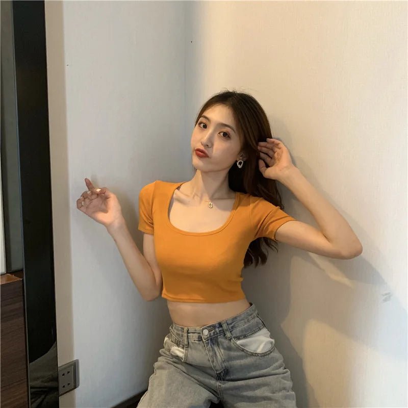 Solid Women's Clothing Fashionable Graphic Tee Versatile Short Sleeve T-shirt - Zeprah