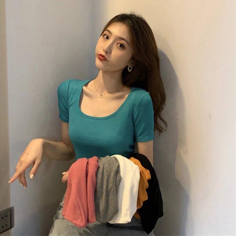 Solid Women's Clothing Fashionable Graphic Tee Versatile Short Sleeve T-shirt - Zeprah