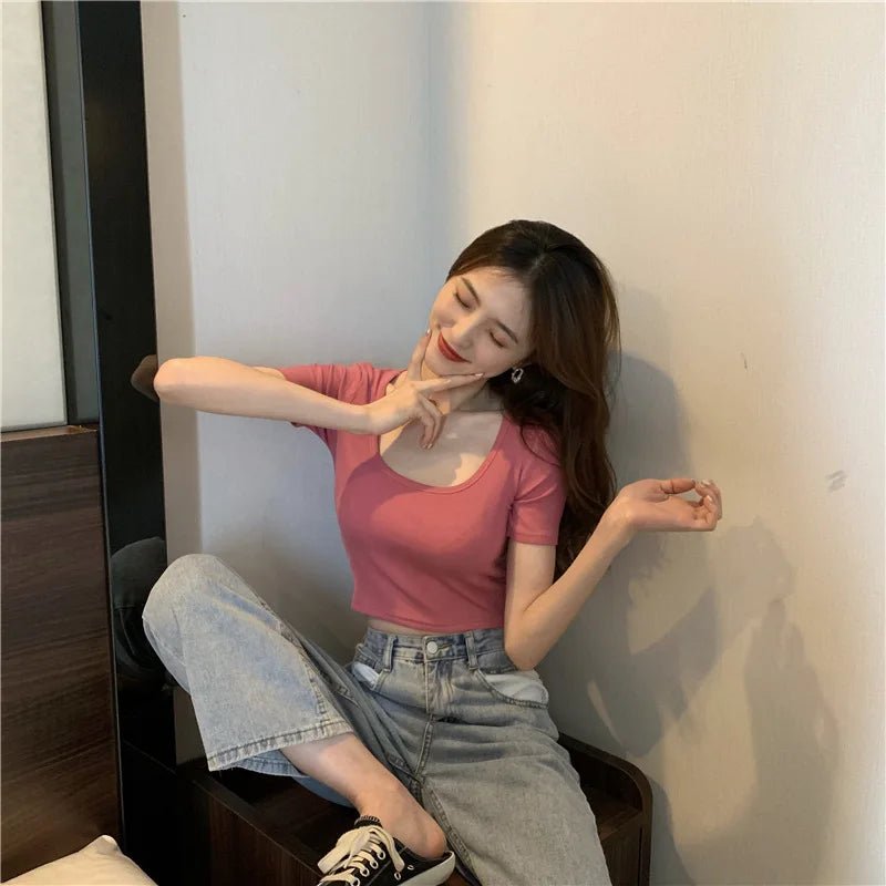 Solid Women's Clothing Fashionable Graphic Tee Versatile Short Sleeve T-shirt - Zeprah