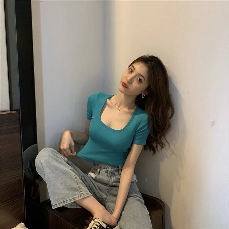 Solid Women's Clothing Fashionable Graphic Tee Versatile Short Sleeve T-shirt - Zeprah