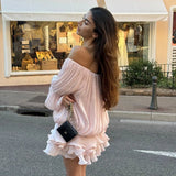 Sparkling Mermaid Scale Woven Fabric Casual off Shoulder Mini Dress Plain Dyed Natural Waistline for Holiday Celebration - Zeprah