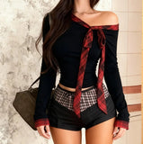 Spice Girls Slant Shoulder Long - sleeved T-shirt Women's New Shoulder - exposed Top - Zeprah