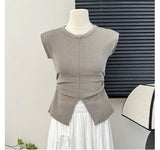 Split Top Short Sleeve T-shirt Knitted Tops for Women Sleeveless T-shirt - Zeprah