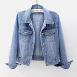 Spring and Autumn Denim Coat Women's Short Simple All - match Jacket Single - breasted Trendy Coat - Zeprah