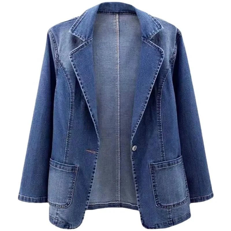 Spring and Autumn New Denim Coat Women's Loose - fit Solid Color Cardigan Collar Outer Wear One Button CoatTrendy - Zeprah