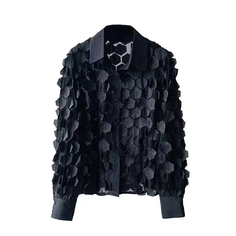 Spring Cute Loose Slimming Top Elegant Design Super Fairy Petal Broadcloth Long Sleeve Shirt for Women - Zeprah