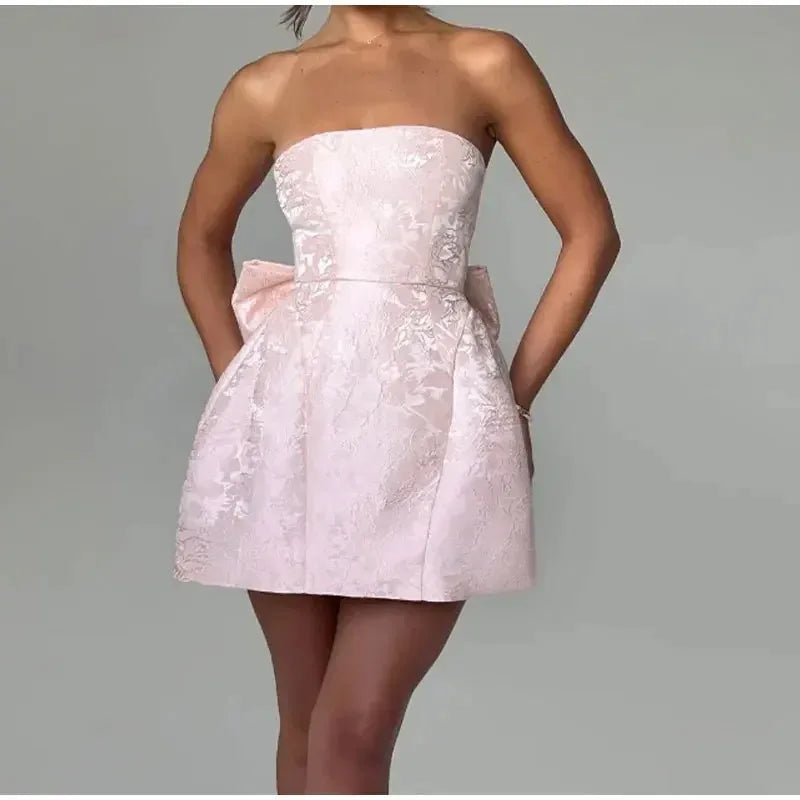 Spring Summer Jacquard Waist Wrap A - line Dress Elegant Bow Backless Sexy Evening Club Party Dresses Women Mini Dress - Zeprah