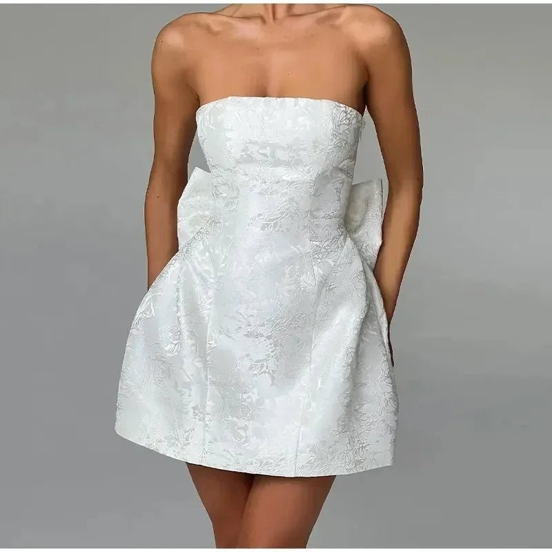 Spring Summer Jacquard Waist Wrap A - line Dress Elegant Bow Backless Sexy Evening Club Party Dresses Women Mini Dress - Zeprah