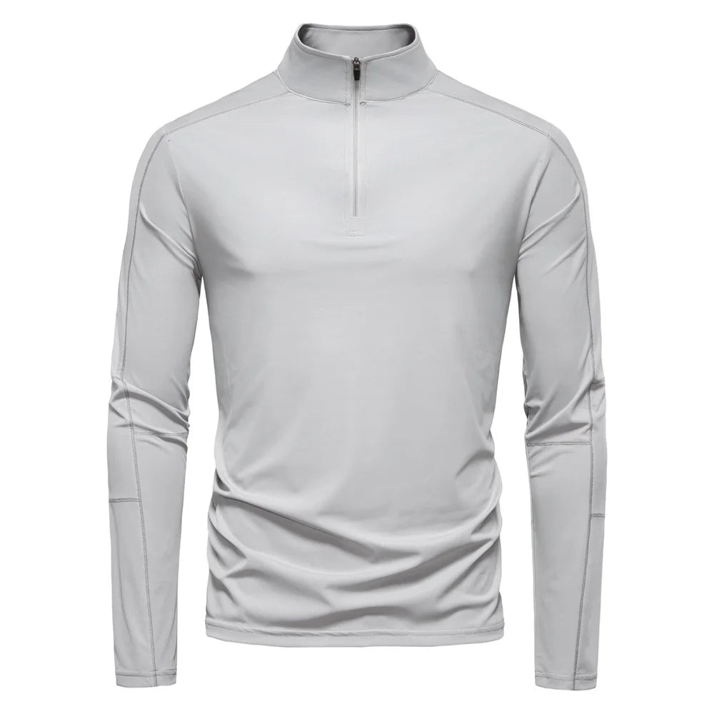 Spring Summer New Men's Solid Blank Turtleneck Collar Long Sleeve Half Zipper Anti - Pilling Base Shirt UV Protection - Zeprah