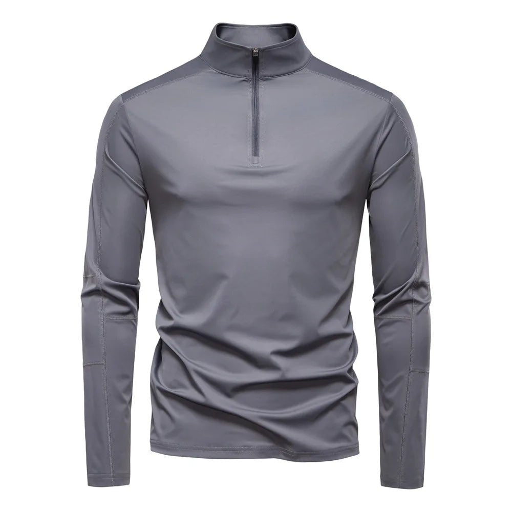 Spring Summer New Men's Solid Blank Turtleneck Collar Long Sleeve Half Zipper Anti - Pilling Base Shirt UV Protection - Zeprah