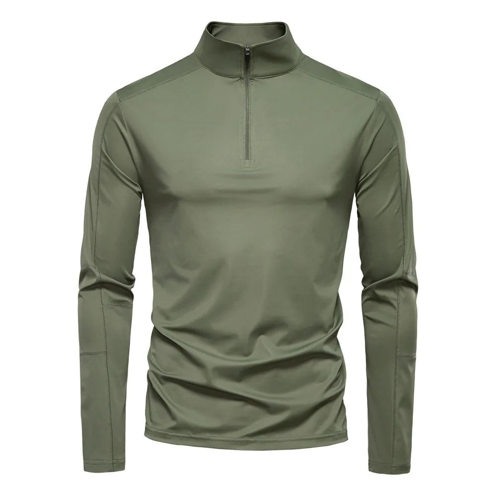 Spring Summer New Men's Solid Blank Turtleneck Collar Long Sleeve Half Zipper Anti - Pilling Base Shirt UV Protection - Zeprah