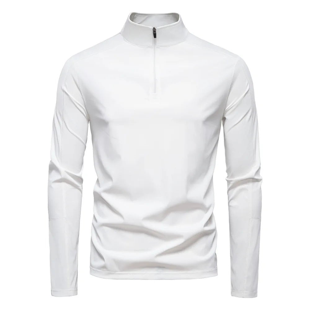 Spring Summer New Men's Solid Blank Turtleneck Collar Long Sleeve Half Zipper Anti - Pilling Base Shirt UV Protection - Zeprah