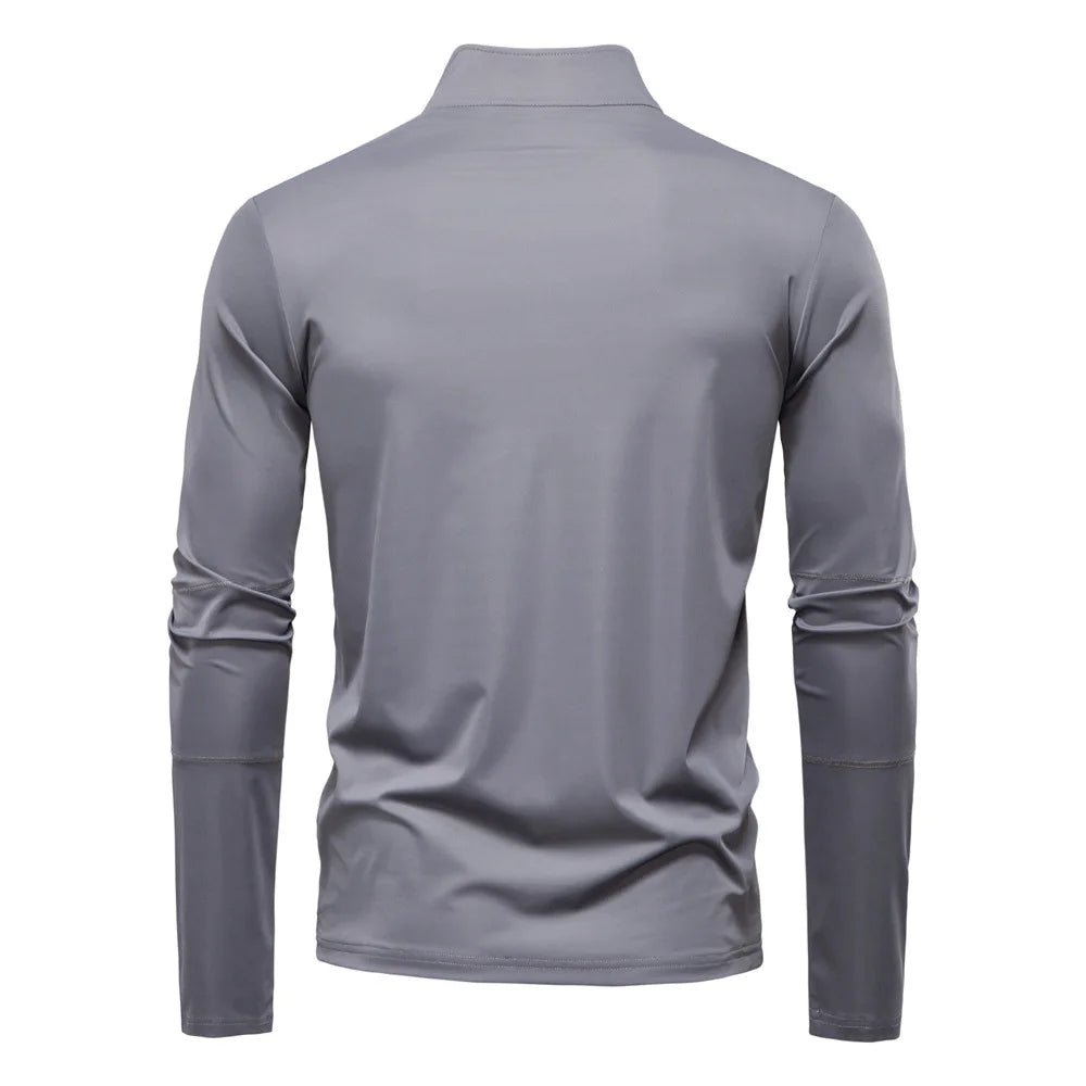 Spring Summer New Men's Solid Blank Turtleneck Collar Long Sleeve Half Zipper Anti - Pilling Base Shirt UV Protection - Zeprah