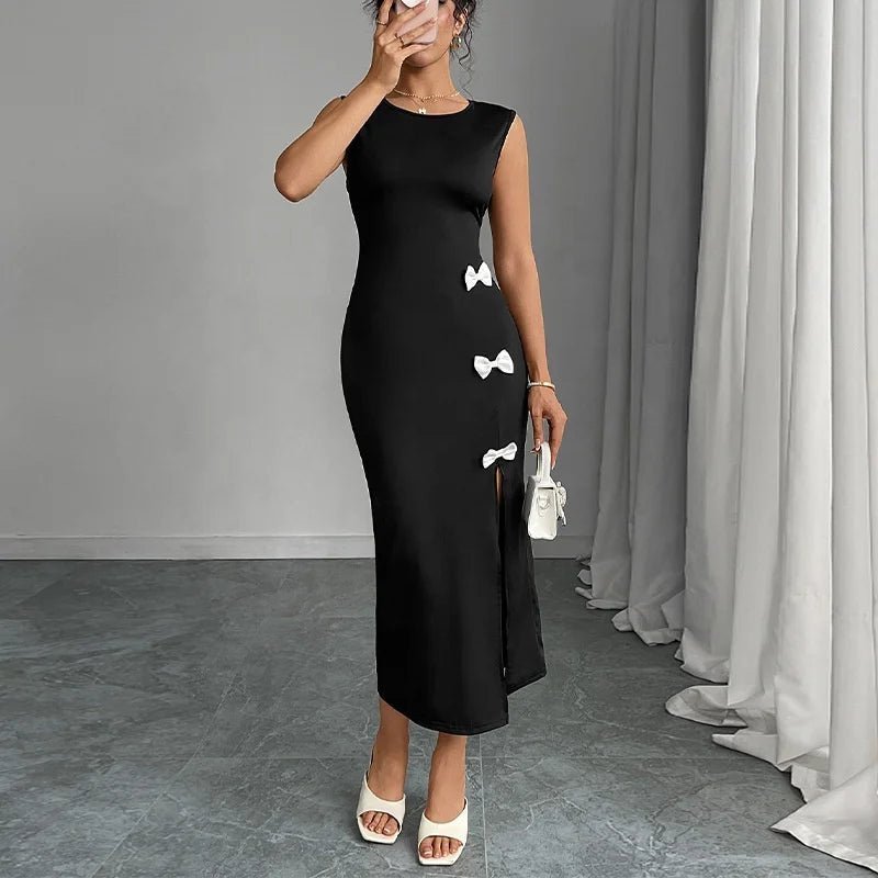 Spring Summer Women's Evening Dress Slim Style Floor - Length Bow Vest Party Dress - Zeprah