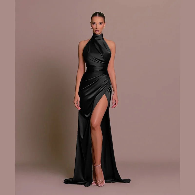 Spring Women Clothing High Neck Sleeveless Split Bottoming Stand Collar Dress Women Modest Evening Dress Prom Dresses - Zeprah