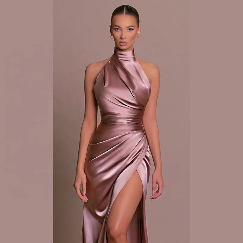 Spring Women Clothing High Neck Sleeveless Split Bottoming Stand Collar Dress Women Modest Evening Dress Prom Dresses - Zeprah
