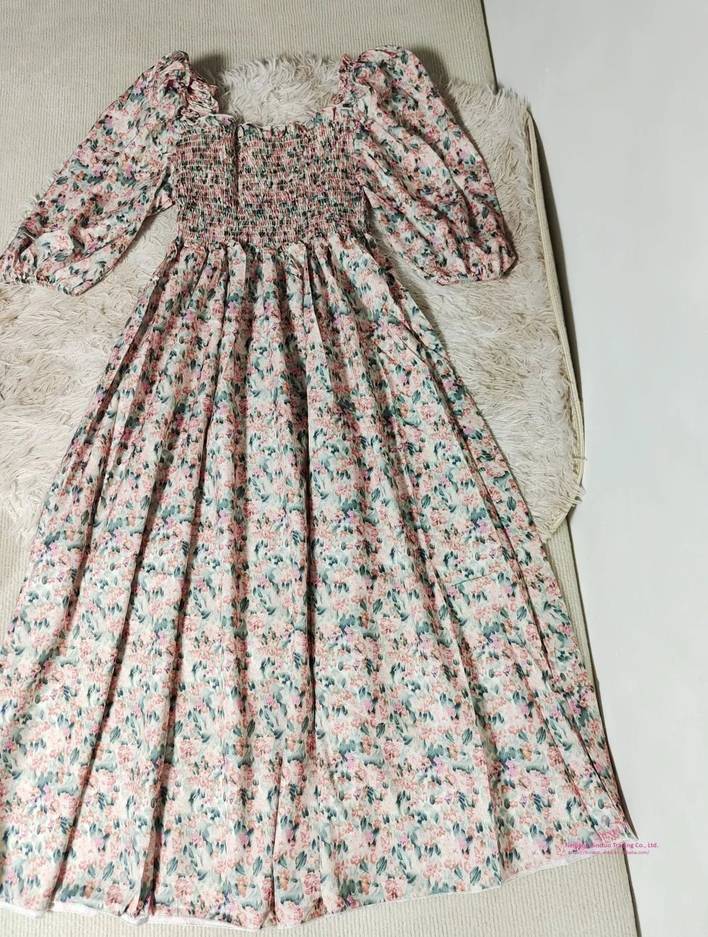 Square Collar Dress Puff Sleeve Women's Dresses Floral Printed Midi Dress - Zeprah