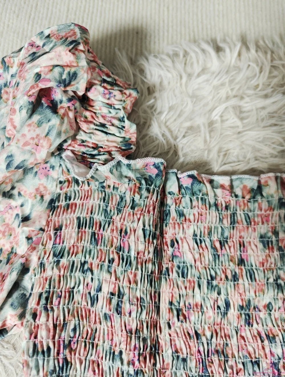 Square Collar Dress Puff Sleeve Women's Dresses Floral Printed Midi Dress - Zeprah