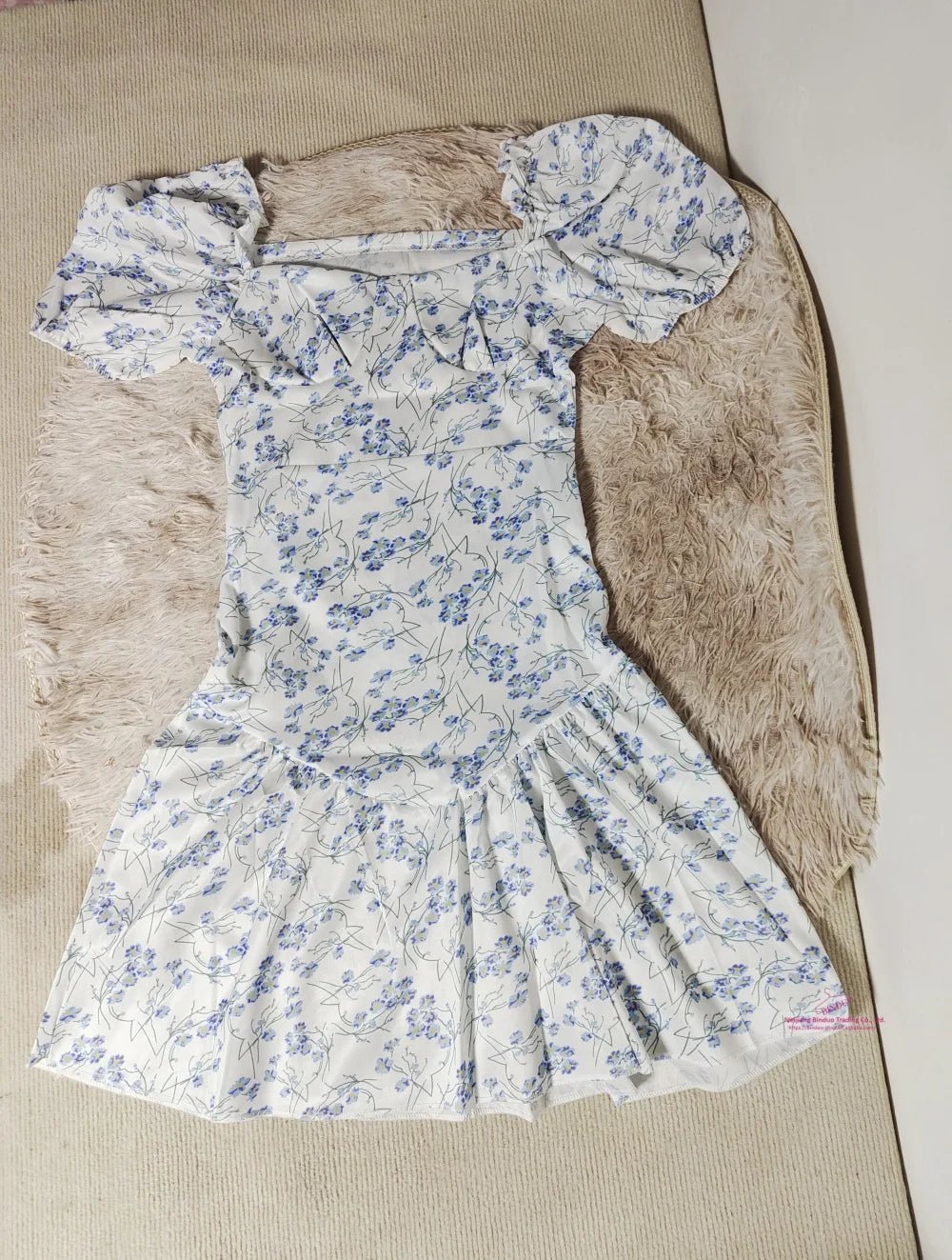 Square Collar Mini Dress Floral Printed Women's Dresses Puff Sleeve Dress - Zeprah