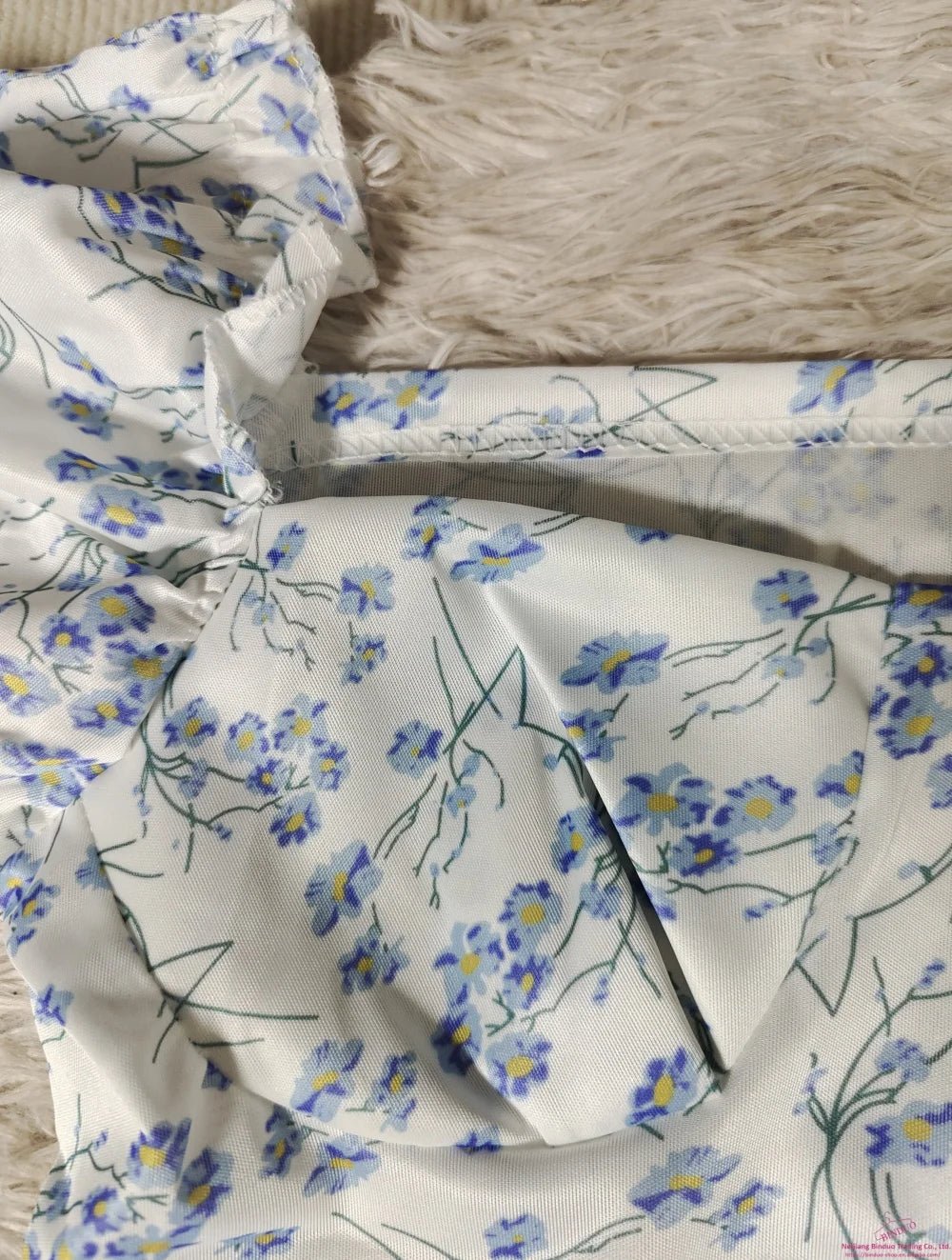 Square Collar Mini Dress Floral Printed Women's Dresses Puff Sleeve Dress - Zeprah