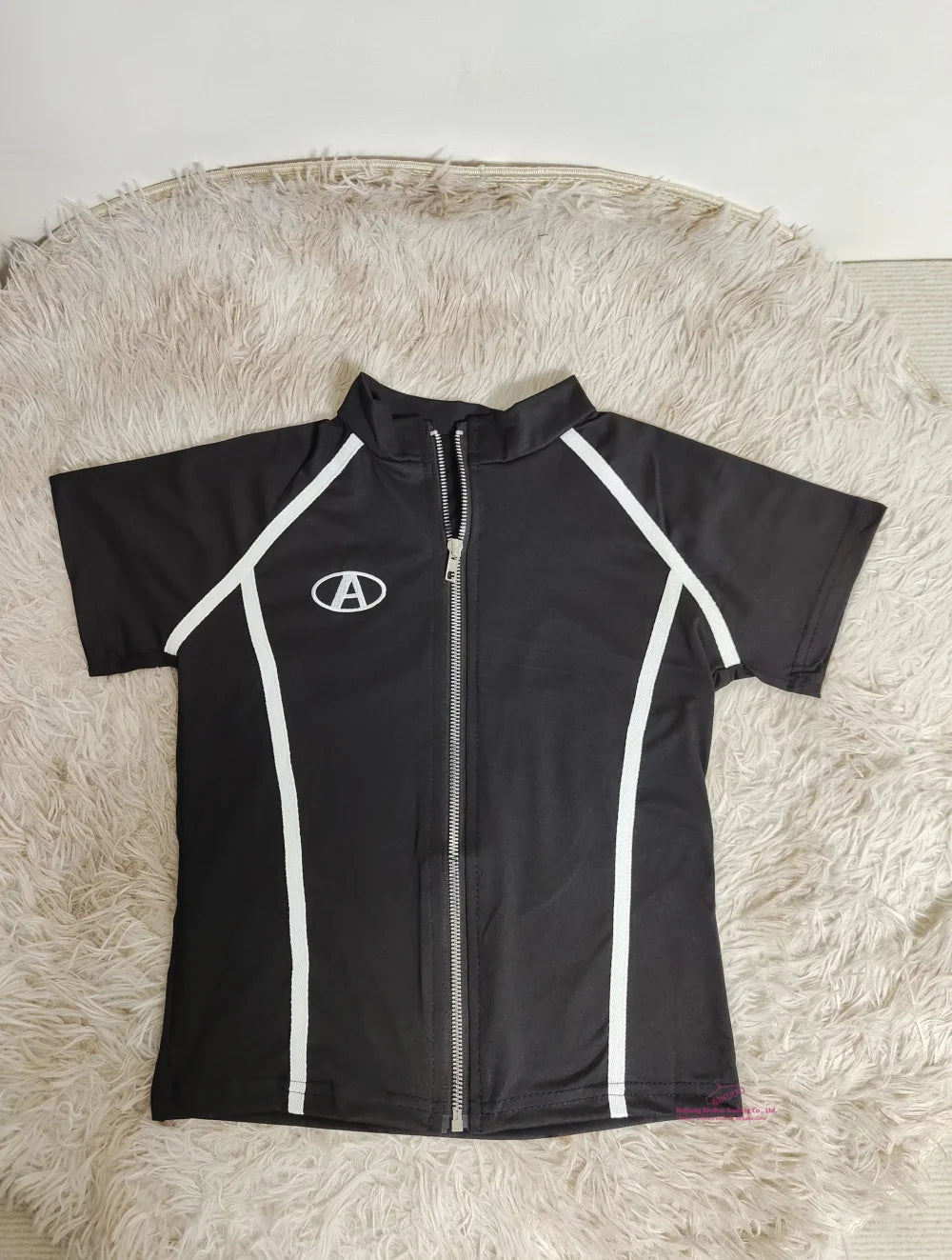 Stand Collar Graphic Tee Zipper Tops for Women Embroidery Short - Sleeved Tee - Zeprah