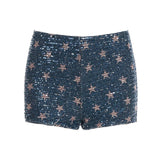 Star Print Patchwork Sequin Shorts Elastic Waist Low Rise Contrast Color Sexy Skinny Fit Eco - Friendly Anti - Wrinkle Shorts - Zeprah