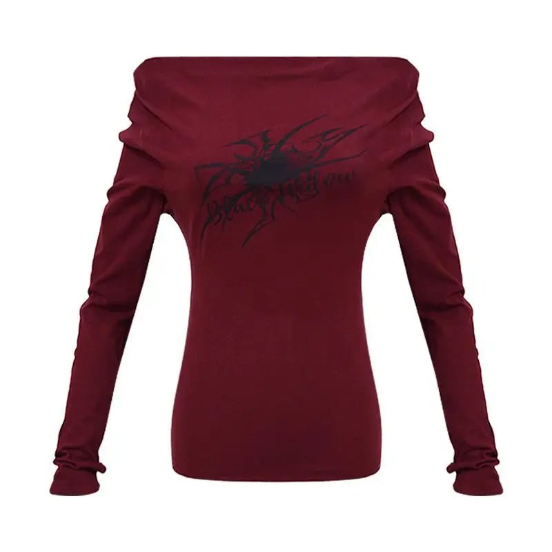 Straight Shoulder Base Sweater Oblique Shoulder Long Sleeve T-shirt Slim - fit Long Sleeve Short Top - Zeprah