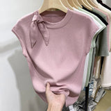 Strap Round Neck Short Sleeve T-shirt Knitted Trendy T-shirt 2025 Summer Slim - fit Tops for Women - Zeprah